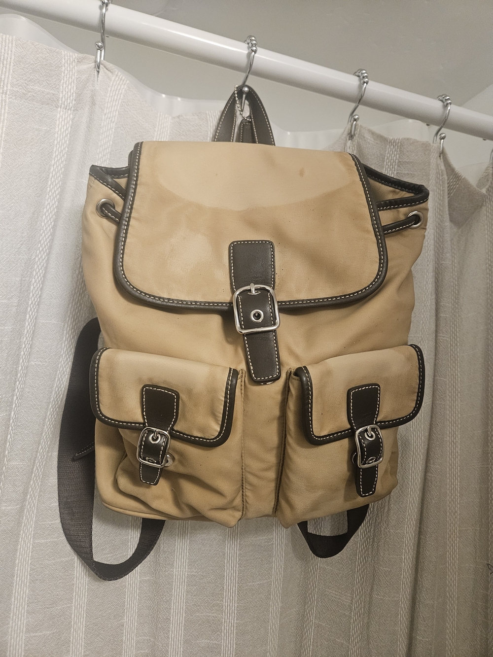 Coach Tan Backpack with Dark Brown Trim
